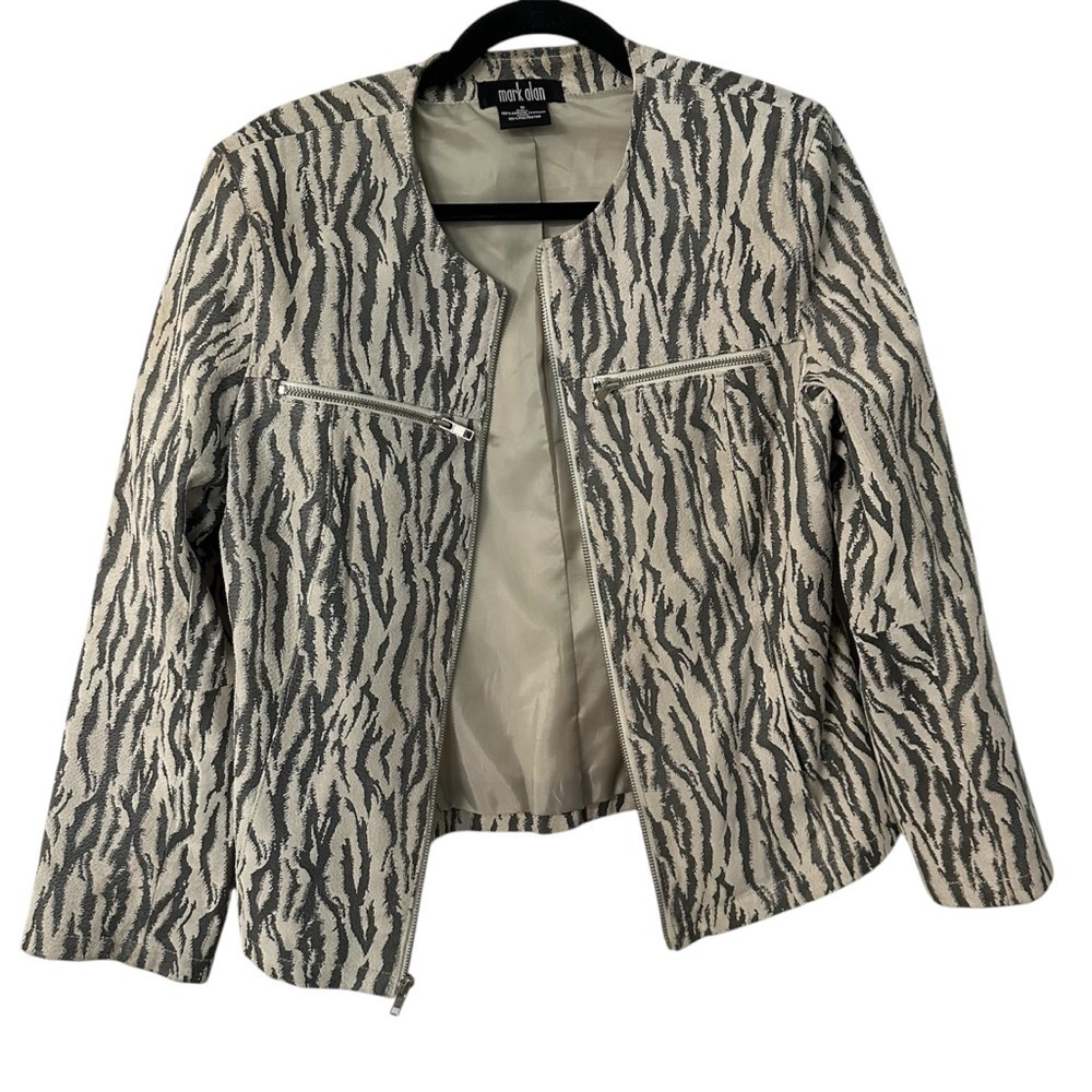 Mark Alan Womenβs Long Sleeve 100% Genuine Leather Zebra Print Jacket Sz S GUC
